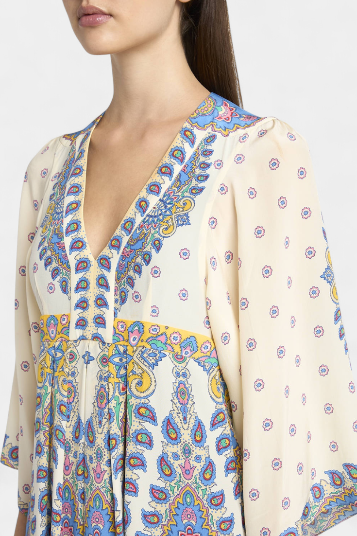 Nuotakos Ilga Suknelė su V Formos Dekolte ir Elegantišku Paisley Raštu