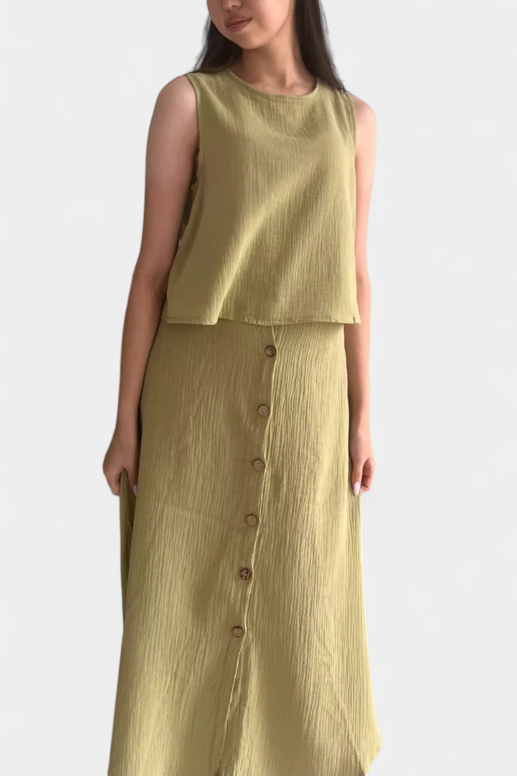 Naha Medvilnės Komplektas su Mygtukais ir Priekiniais Mygtukais