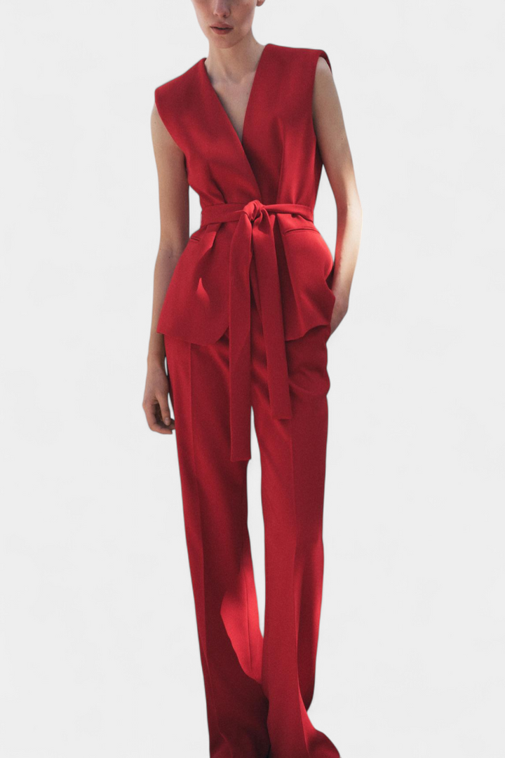 Carlen Klasikinis Liemenė su Diržu ir Plati Kelnės Komplektas