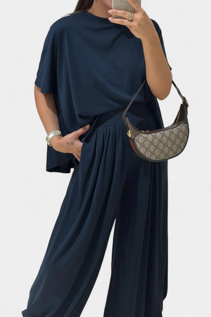 Trista Atostogų Komplektai su Minkštu Topu ir Plačiomis Kelnėmis