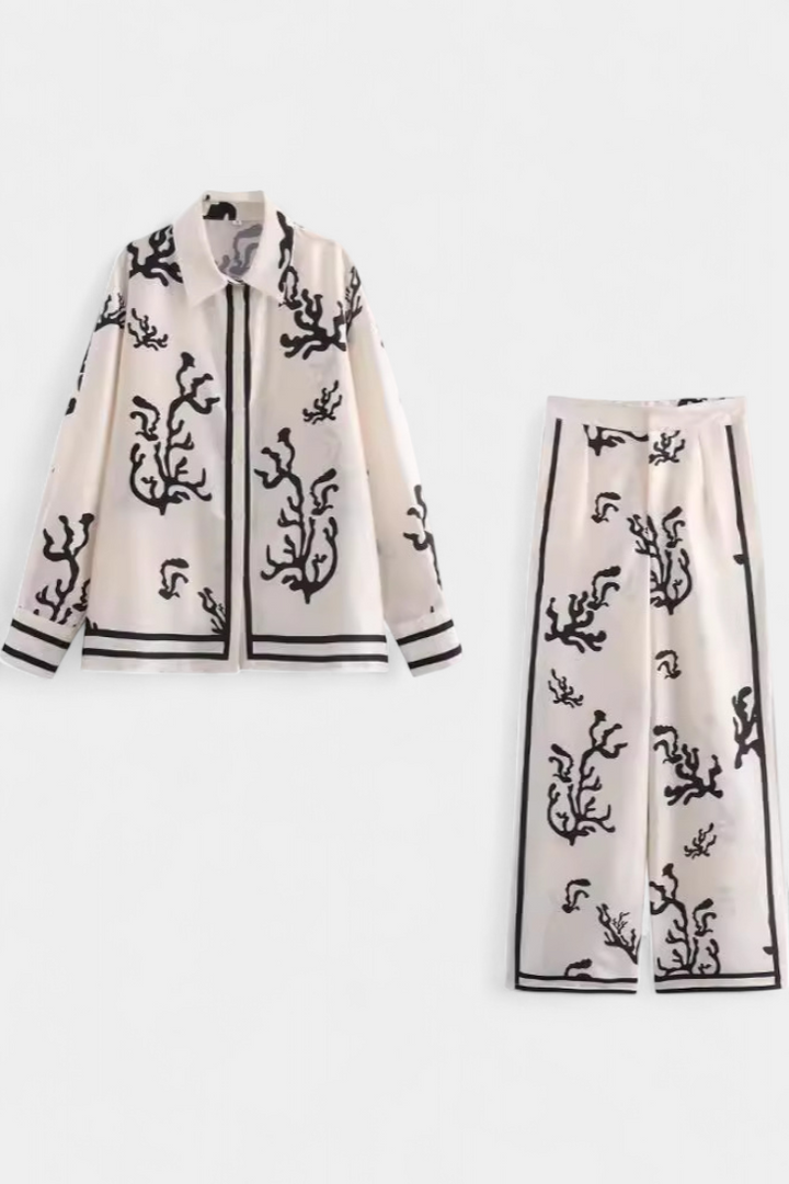 Nazaret Plati Kelnės Komplektas su Menišku Spaudiniu