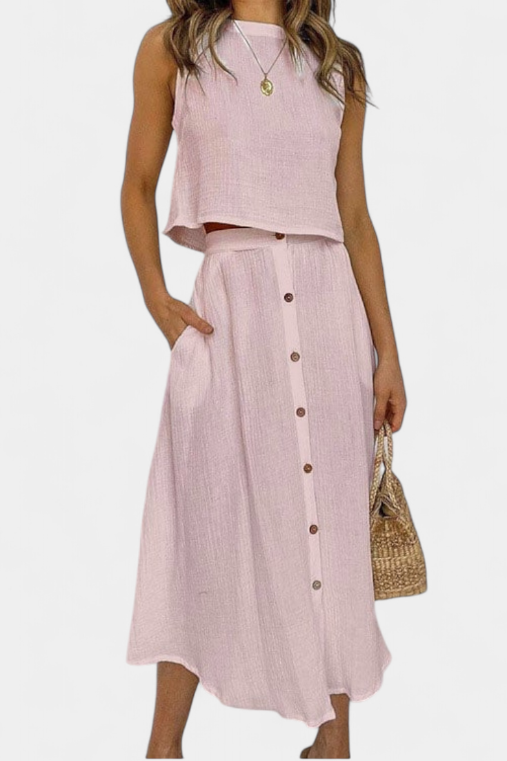 Naha Medvilnės Komplektas su Mygtukais ir Priekiniais Mygtukais