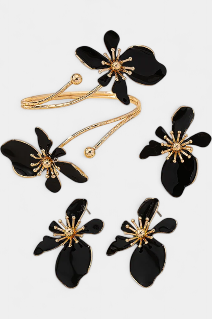 Gėlių Aksesuarų Komplektas: Apyrankė + Auskarai + Žiedai