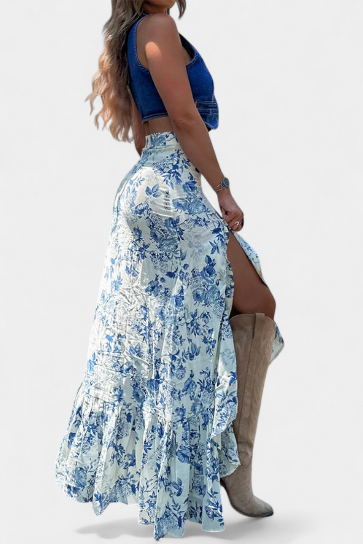 Kala Falda Maxi Gėlių arba Atvėrimų ir Volanų