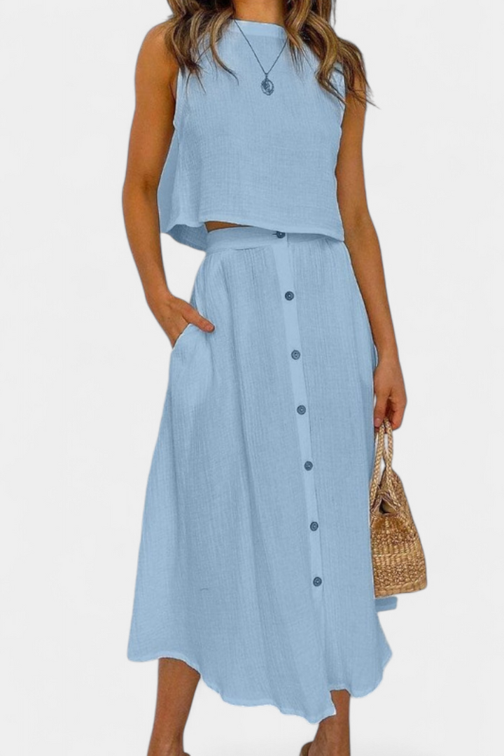 Naha Medvilnės Komplektas su Mygtukais ir Priekiniais Mygtukais