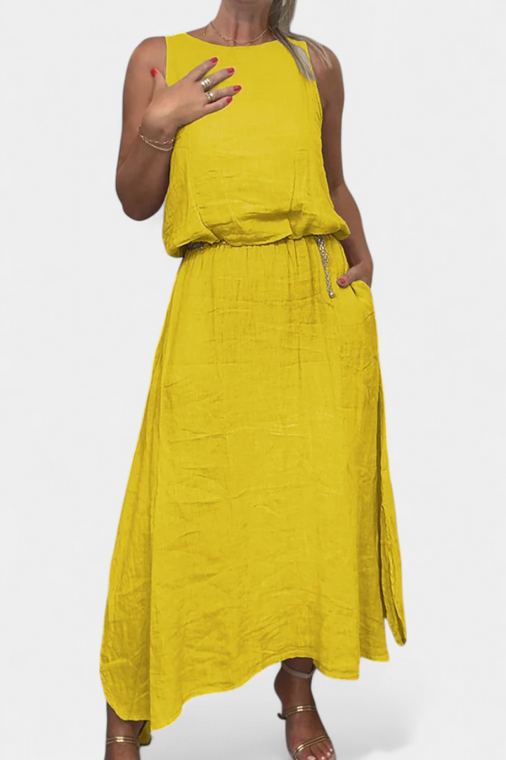 Meliora Lino ir Medvilnės Komplektas be Rankovių Liemenės ir Ilgų Sijonų