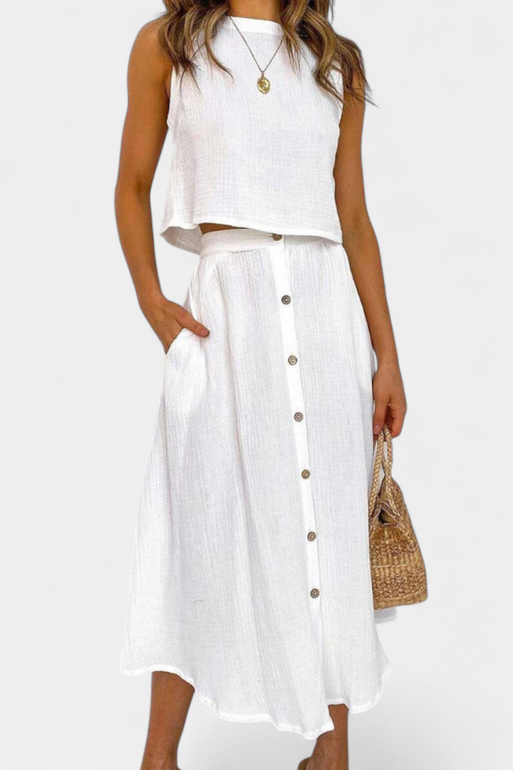 Naha Medvilnės Komplektas su Mygtukais ir Priekiniais Mygtukais