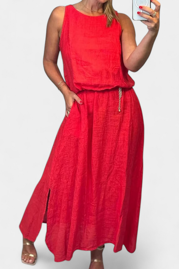 Meliora Lino ir Medvilnės Komplektas be Rankovių Liemenės ir Ilgų Sijonų