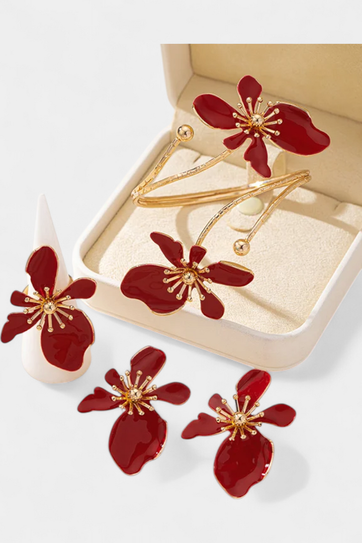 Gėlių Aksesuarų Komplektas: Apyrankė + Auskarai + Žiedai