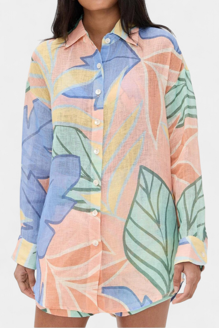 Lumina Tropikų Komplektas arba Laisvo Stiliaus Marškiniai ir Aukšto Juosmens Šortai