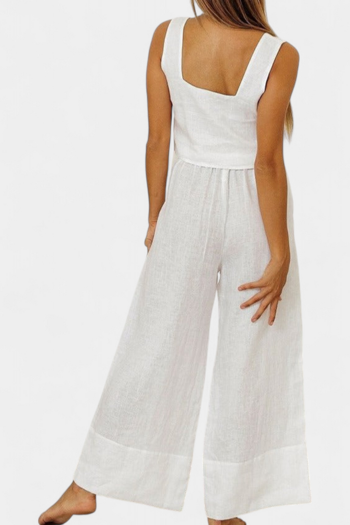 Pascuala Dviejų dalių Lino Komplektas su Be Rankovių Blūze ir Plazdančiomis Kelnėmis