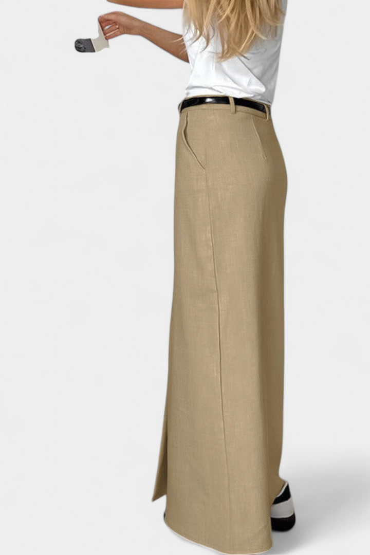 Amani Aukštos Juosmens Ilga Sijonas su Priekinėmis Iškirptomis ir Tiesiu Kirpimu