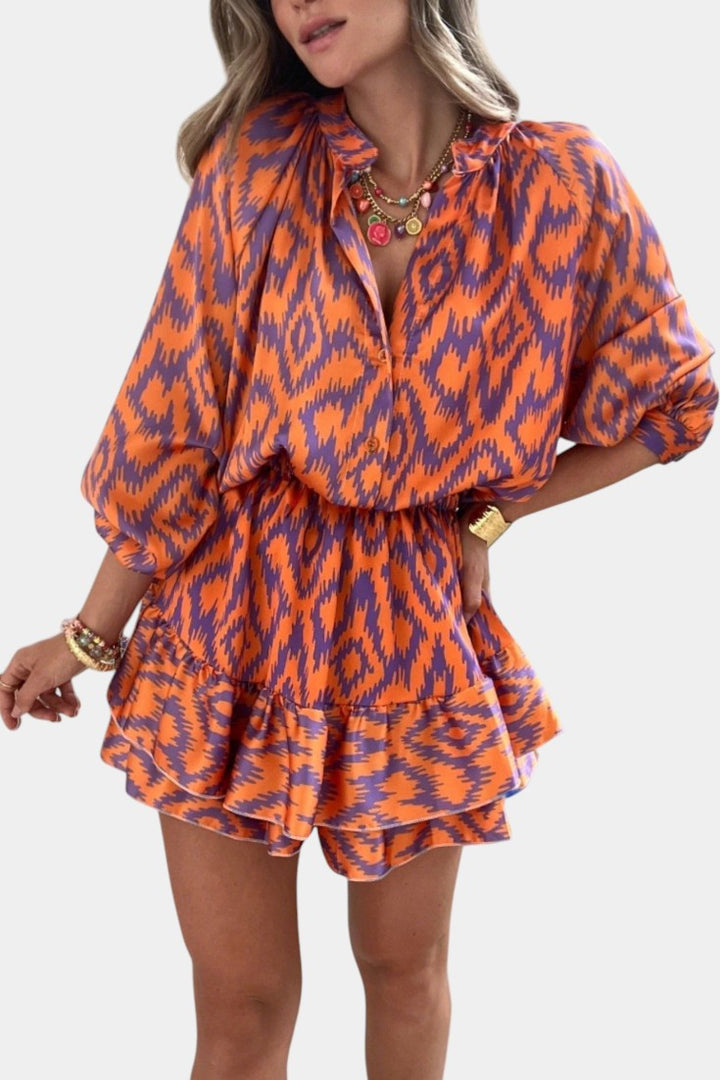 Yasmine Mono Mini su Volanais ir Ikat Raštu